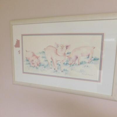 Original Framed Art Watercolor 'Pigs' by Marcy R. Chapman