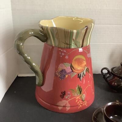 D - 728 Tracy Porter Pitcher & Brown Ceramic Tea Set