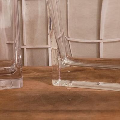 Lot 136: (2) Large Glass Vases with Thick Block Glass at the Bottom