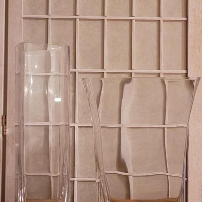 Lot 136: (2) Large Glass Vases with Thick Block Glass at the Bottom