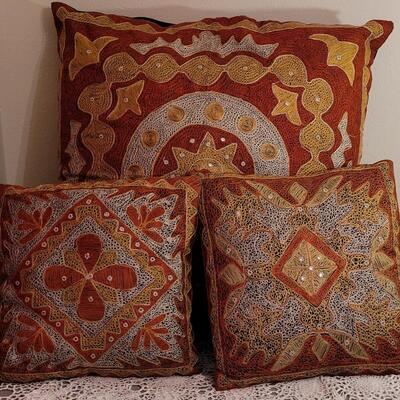 Lot 150: Decorative Pillows- Orange, yellow, black and white