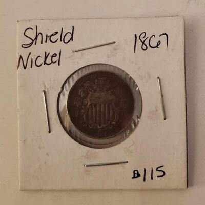 Description Old 1867 Shield Nickel Post Civil War Coin Free Shipping Bid or Buy Now
