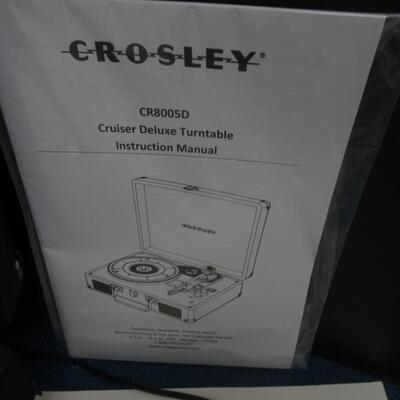 L0T 444  CROSLEY PORTABLE TURNTABLE, COLE HAAN SIZE 14 AND PLASTIC TROPHIES