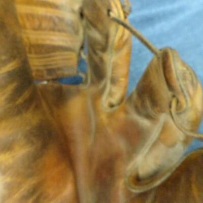 LOT 445  TWO BASEBALL GLOVES, BINOCULARS AND BIKE PUMP