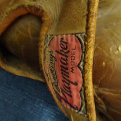 LOT 445  TWO BASEBALL GLOVES, BINOCULARS AND BIKE PUMP
