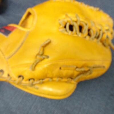 LOT 445  TWO BASEBALL GLOVES, BINOCULARS AND BIKE PUMP