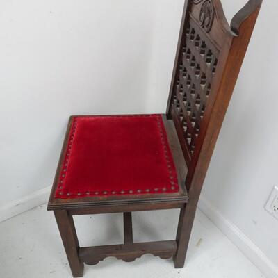 LOT 450  VINTAGE WOOD AND VELVET CHAIR