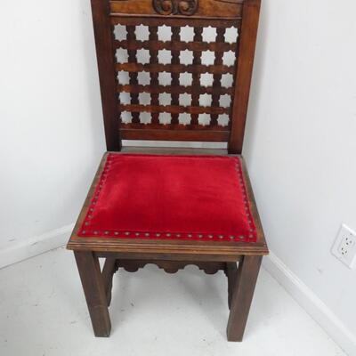 LOT 450  VINTAGE WOOD AND VELVET CHAIR