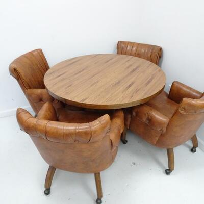 LOT 458  VINTAGE ROUND DINING SET/GAMES TABLE AND FOUR CHAIRS