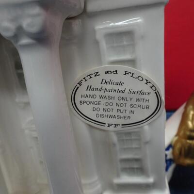 LOT 506  HOME DECOR FITZ AND FLOYD TEA POT AND METAL DECOR FLOWER
