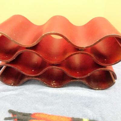 LOT 517. PLAID BLANKET, WOOD WINE BOTTLE STAND AND HOME DECOR