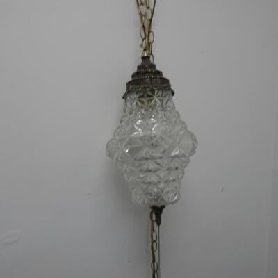 LOT 518. TWO VINTAGE GLASS HANGING SWAG LAMPS
