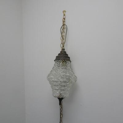 LOT 518. TWO VINTAGE GLASS HANGING SWAG LAMPS