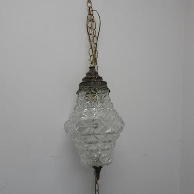 LOT 518. TWO VINTAGE GLASS HANGING SWAG LAMPS