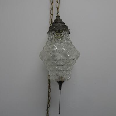 LOT 518. TWO VINTAGE GLASS HANGING SWAG LAMPS