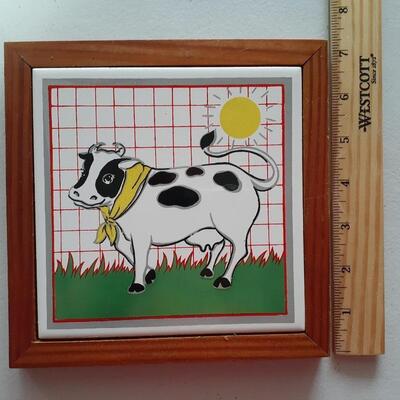 Cow Tile in wood frame
