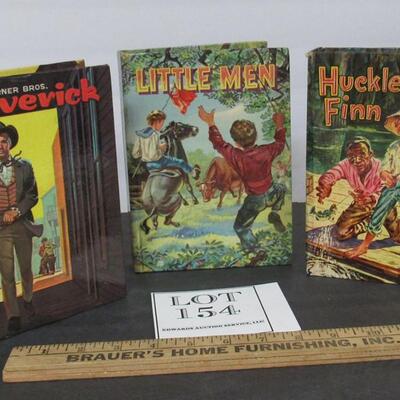 3 Kid's Vintage Books: Huckelberry Finn, Little Men, Maverick, 1950's
