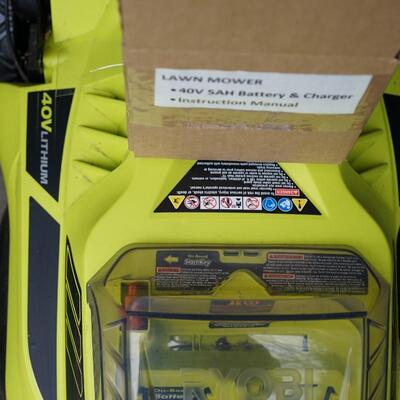 RYOBI 40V BATTERY OPERATED LAWN MOWER= EXCELLENT