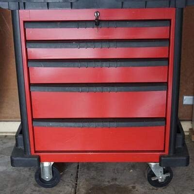 CRAFTSMAN FIVE DRAWER TOOL CABINET  ON WHEELS.