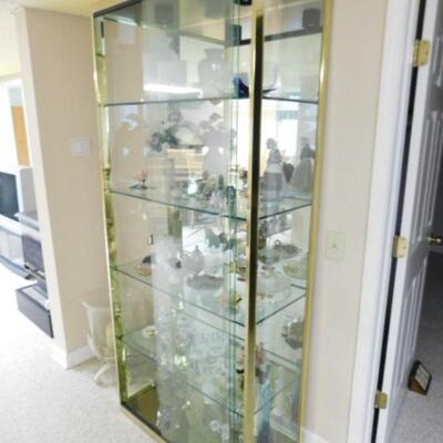 Clear Glass Display Curio with Double Slide Front Doors and Gold Metal Trim (No Contents)