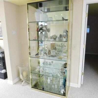 Clear Glass Display Curio with Double Slide Front Doors and Gold Metal Trim (No Contents)