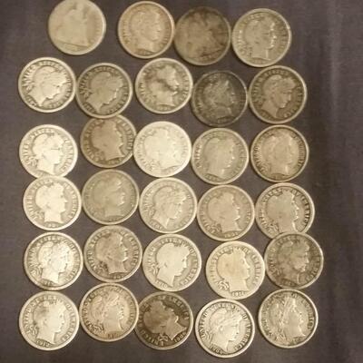 Estate Collection of 27 Silver Barber Dimes & 2 Silver Seated Dimes