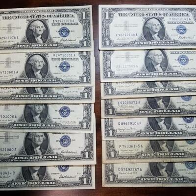 Estate Collection of 13 Blue Seal Silver Certificates 1935 & 1957