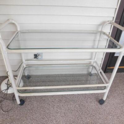 Metal Frame Double Tier Glass Shelf Patio Tea or Bar Cart