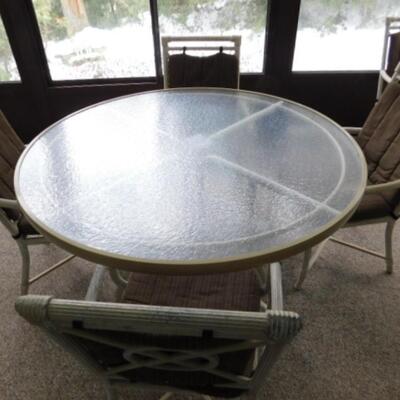 Glass Top Metal Frame Patio Table and Four Chairs with Cushions 54