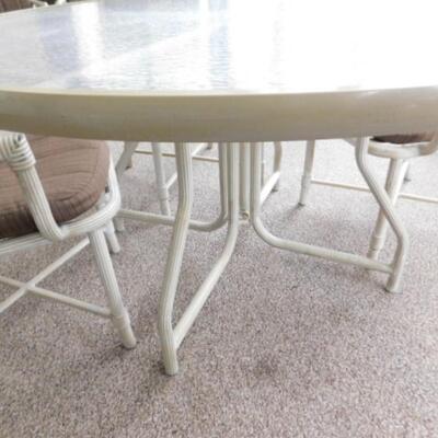 Glass Top Metal Frame Patio Table and Four Chairs with Cushions 54