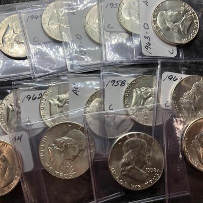 Estate Collection of 20 Franklin Silver Half Dollar Coins