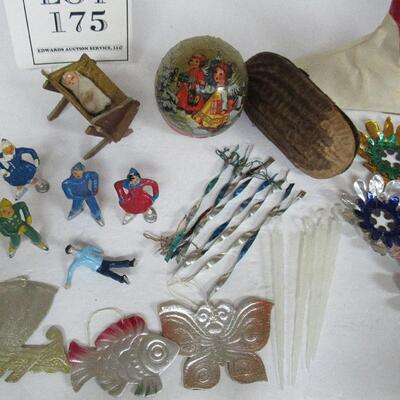 Lot of Vintage Christmas Decor, Lead Skaters, Ornaments, Candy Containers