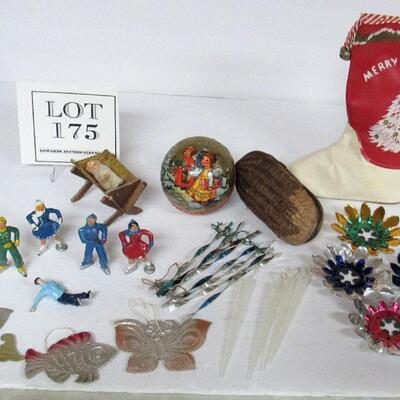 Lot of Vintage Christmas Decor, Lead Skaters, Ornaments, Candy Containers