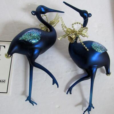 Neat Tall Glass Blue Heron Christmas Ornaments