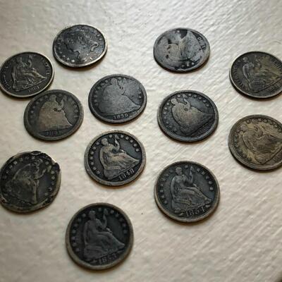 Estate Collection of 12 Rare 1800's Silver Half Dimes