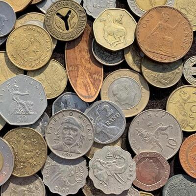 Estate Collection of 100 Assorted Foreign Coins and Tokens