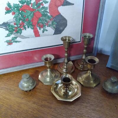 LOT  232  HOLIDAY AND BRASS CANDLE HOLDERS