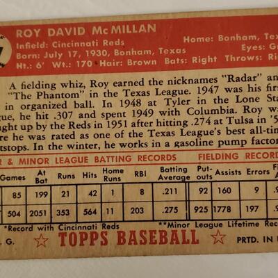 Old Topps 1952 Roy David McMillan Cincinnati Reds Baseball Card