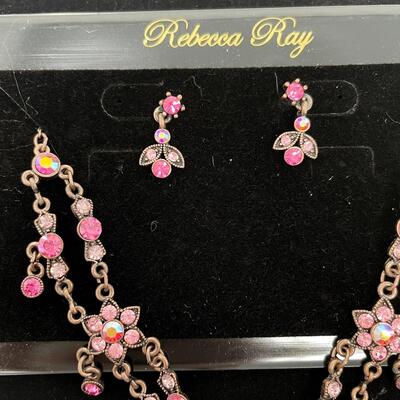 REBECCA RAY PINK RHINESTONE EARRING & NECKLACE SET