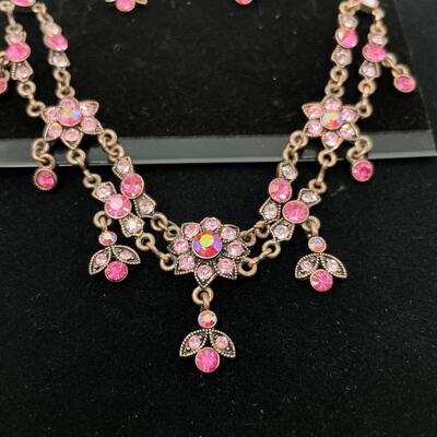 REBECCA RAY PINK RHINESTONE EARRING & NECKLACE SET