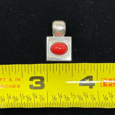 CORAL & 925 STERLING SILVER SQUARE PENDANT