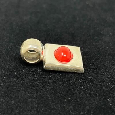 CORAL & 925 STERLING SILVER SQUARE PENDANT