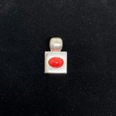 CORAL & 925 STERLING SILVER SQUARE PENDANT