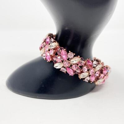REBECCA RAY PINK RHINESTONE STRETCH BRACELET