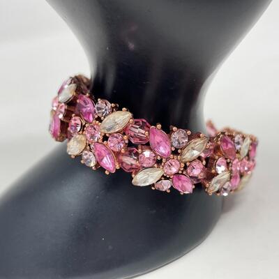 REBECCA RAY PINK RHINESTONE STRETCH BRACELET