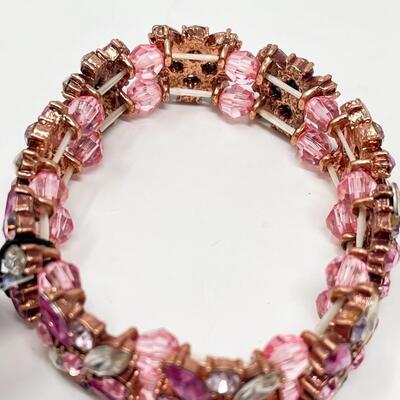 REBECCA RAY PINK RHINESTONE STRETCH BRACELET