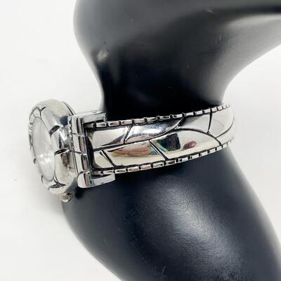 E-TIME SILVER TONED CUFF BRACELET - WORKS