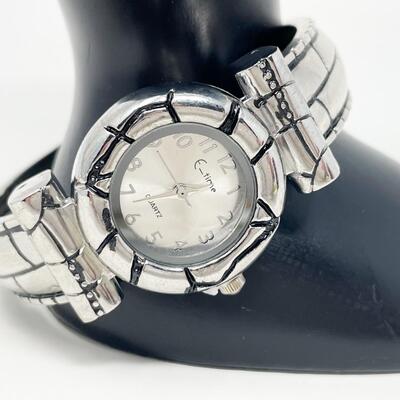 E-TIME SILVER TONED CUFF BRACELET - WORKS
