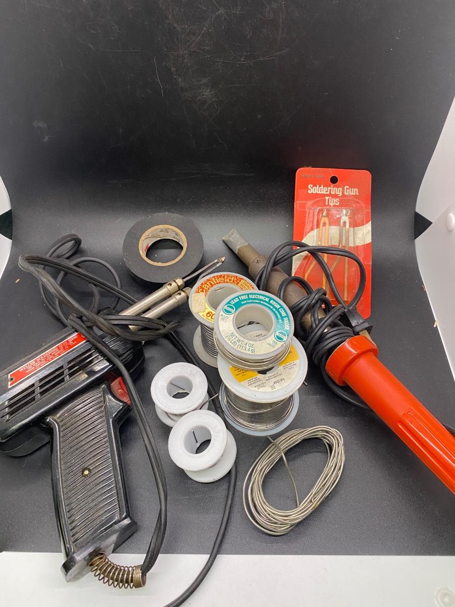 Lot of Soldering Tools and Materials Weller Soldering Gun 8200, Solder, Soldering Gun Tips