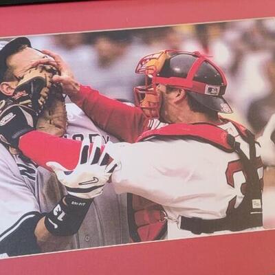 Red Sox Photo of two players. This is set on a beautiful red matte.